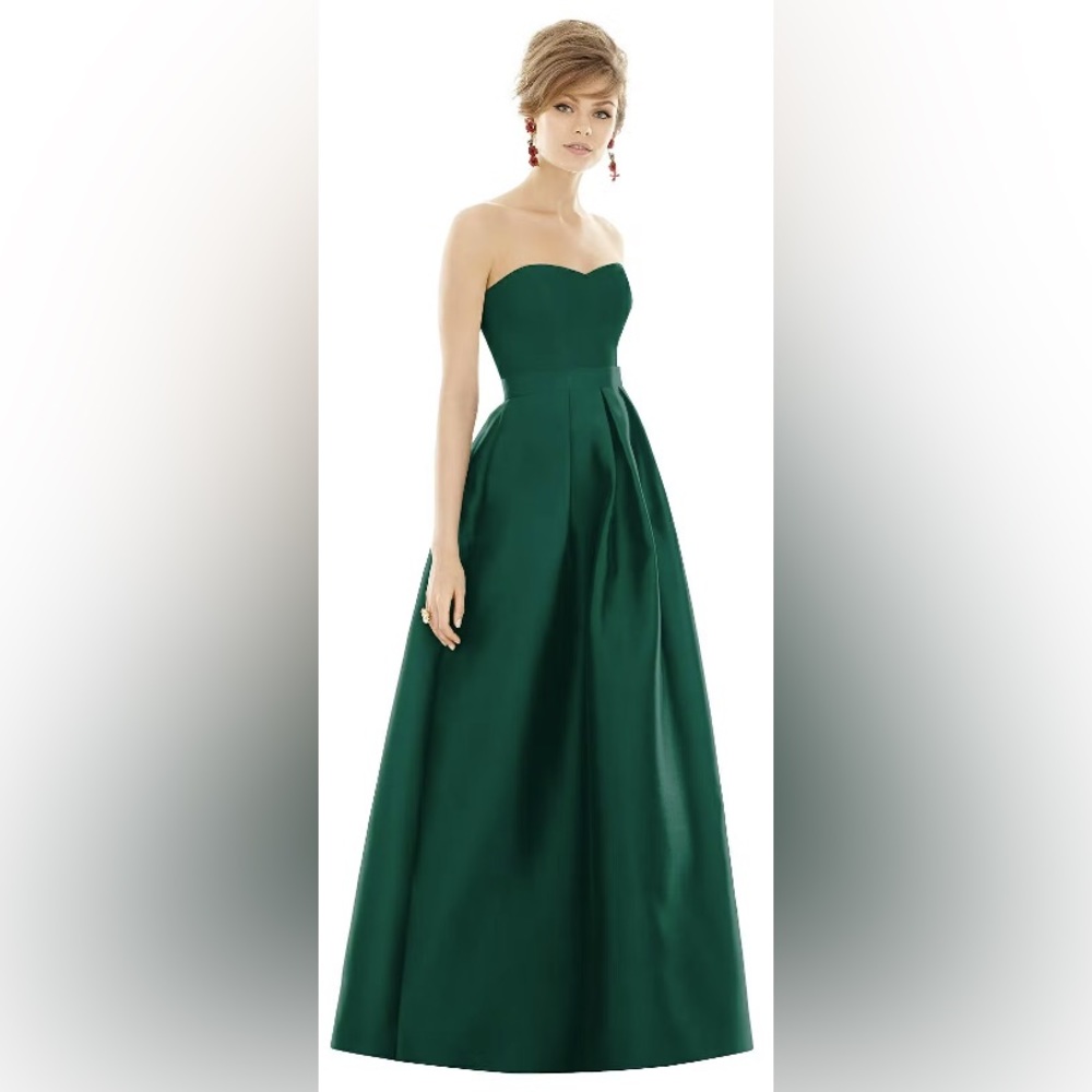 Alfred Sung Green Strapless Pleated Dress w/ Pockets, Size 10